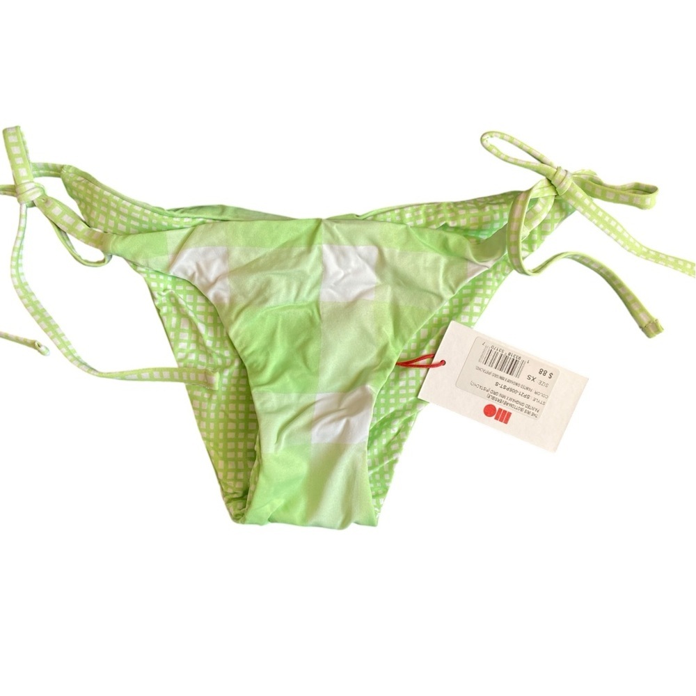 NWT SOLID & STRIPED ‘The Iris’ Green and White Gingham Grid Tie Bikini Bottom